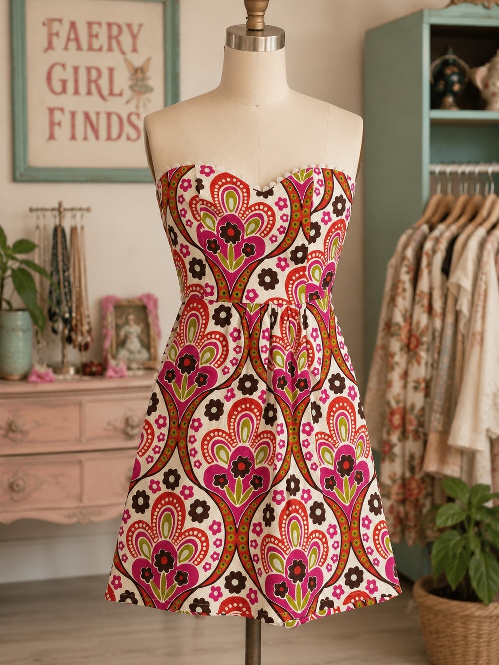 Judith March Strapless Pink Floral Print A-Line Dress